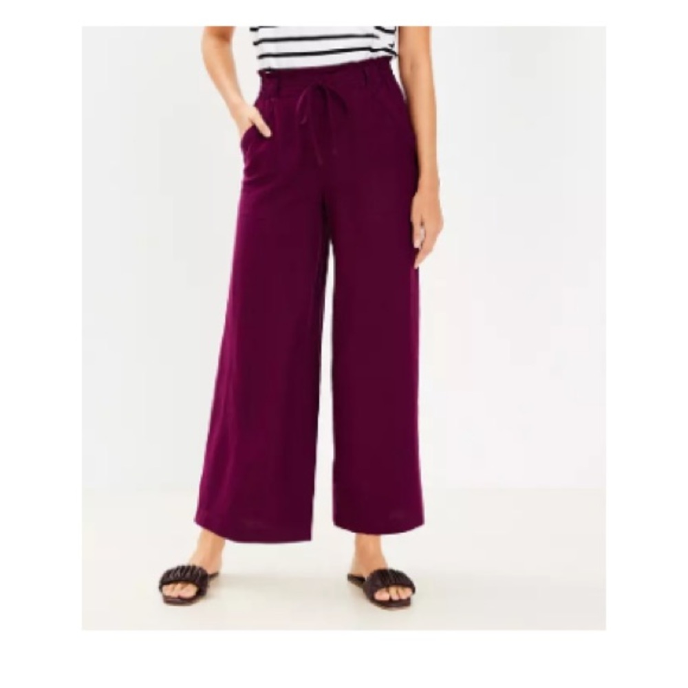LOFT Pull On Linen Blend Wide Leg Pants